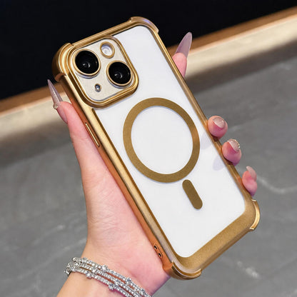 For iPhone 15 Plus Electroplated Matte Acrylic Magnetic Phone Case - Gold - SYA003421811D