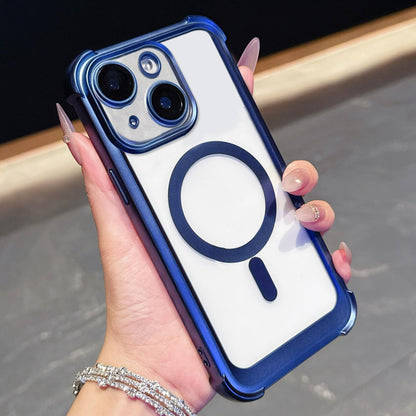 For iPhone 15 Electroplated Matte Acrylic Magnetic Phone Case - Blue - SYA003421812A