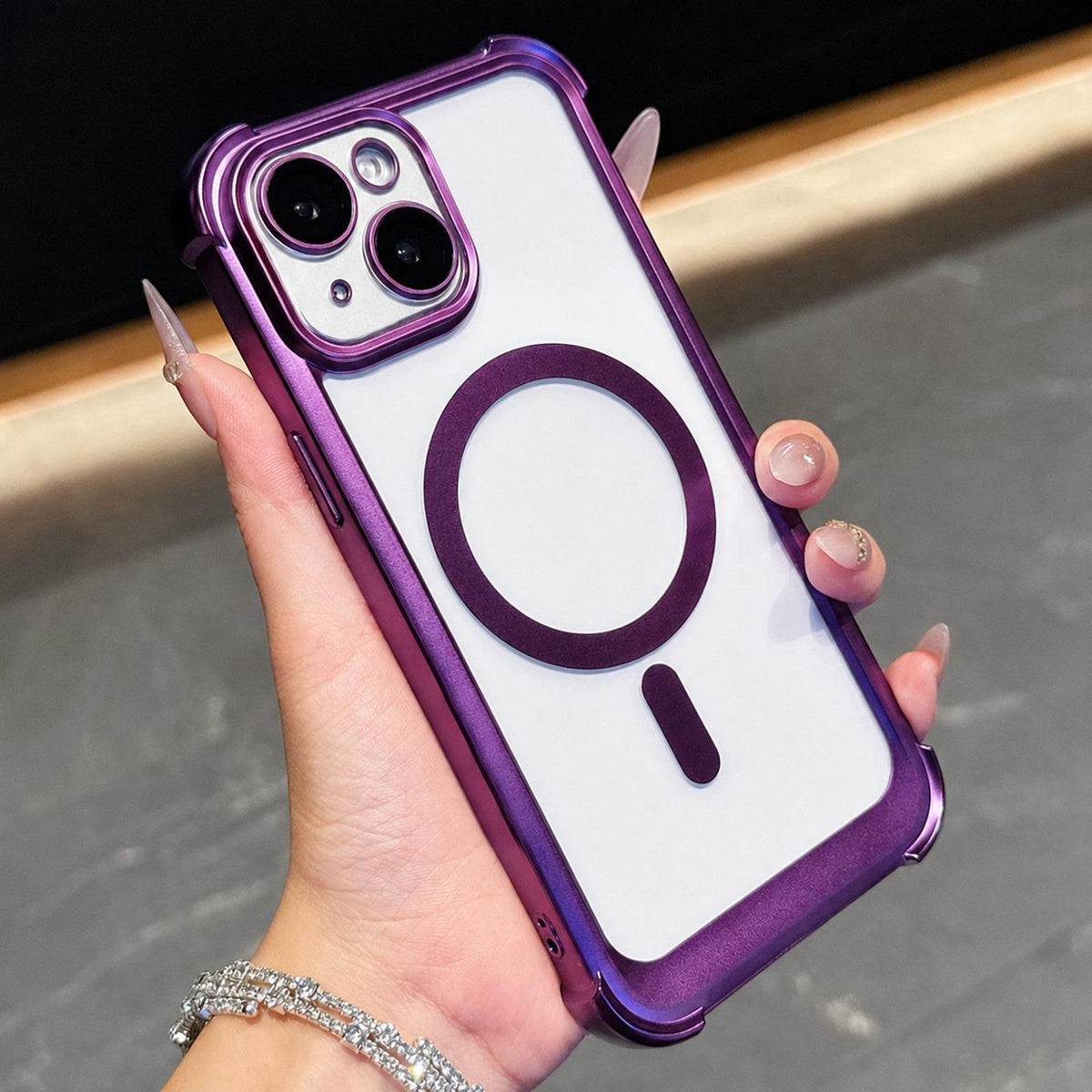 For iPhone 15 Electroplated Matte Acrylic Magnetic Phone Case - Purple - SYA003421812F