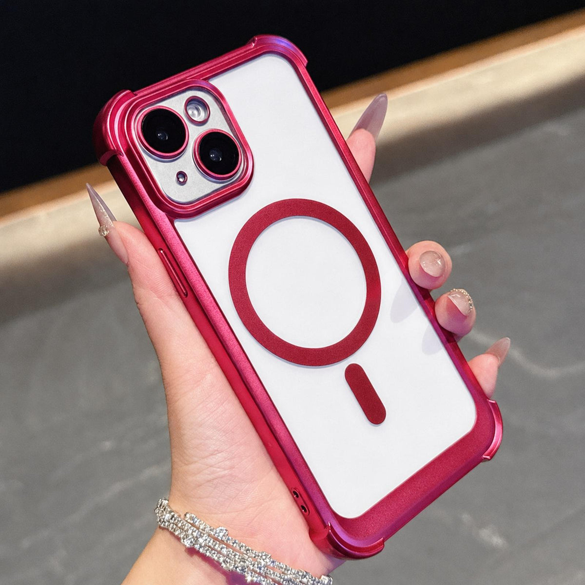 For iPhone 14 Plus Electroplated Matte Acrylic Magnetic Phone Case - Gray - SYA003421813C