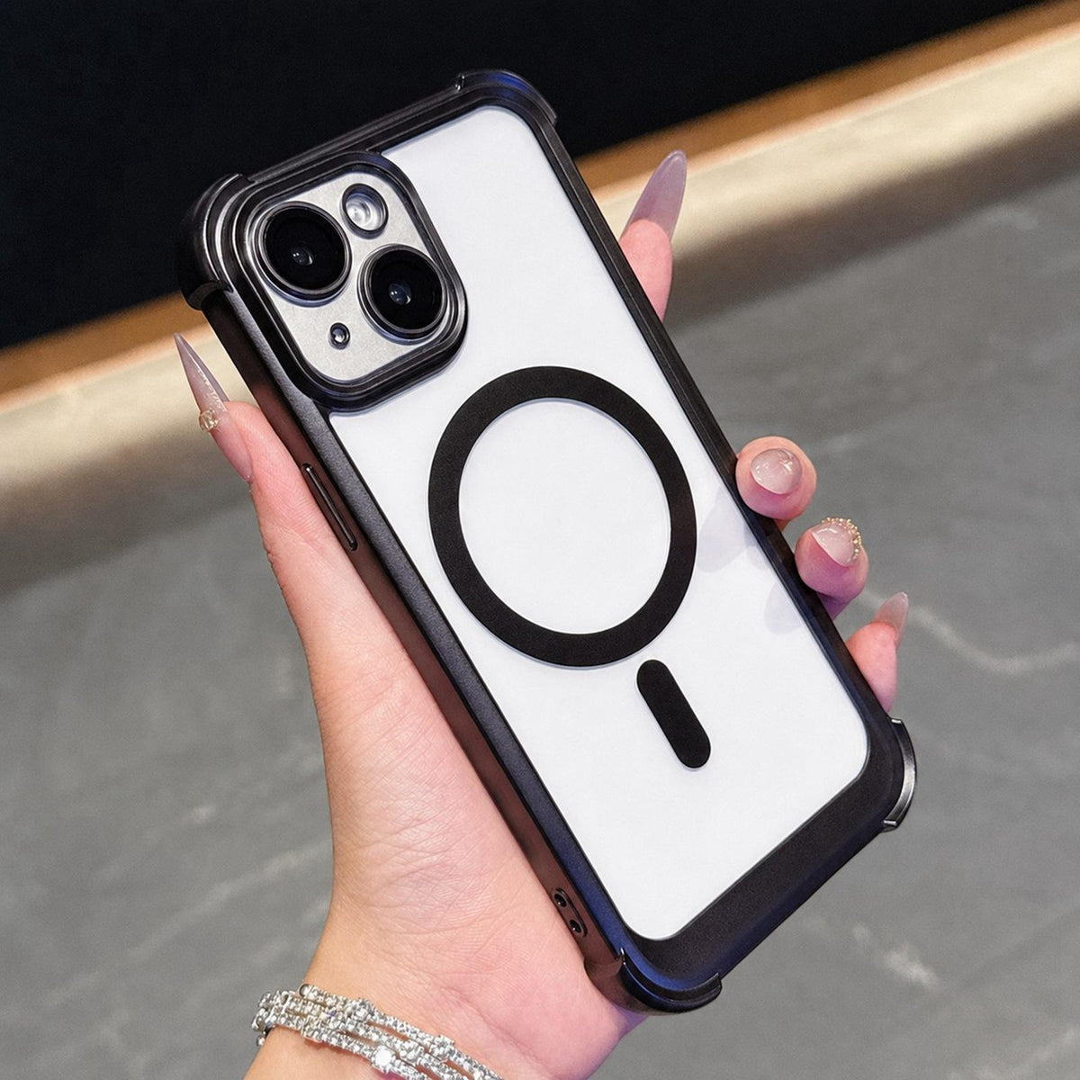 For iPhone 14 Electroplated Matte Acrylic Magnetic Phone Case - Black - SYA003421814E