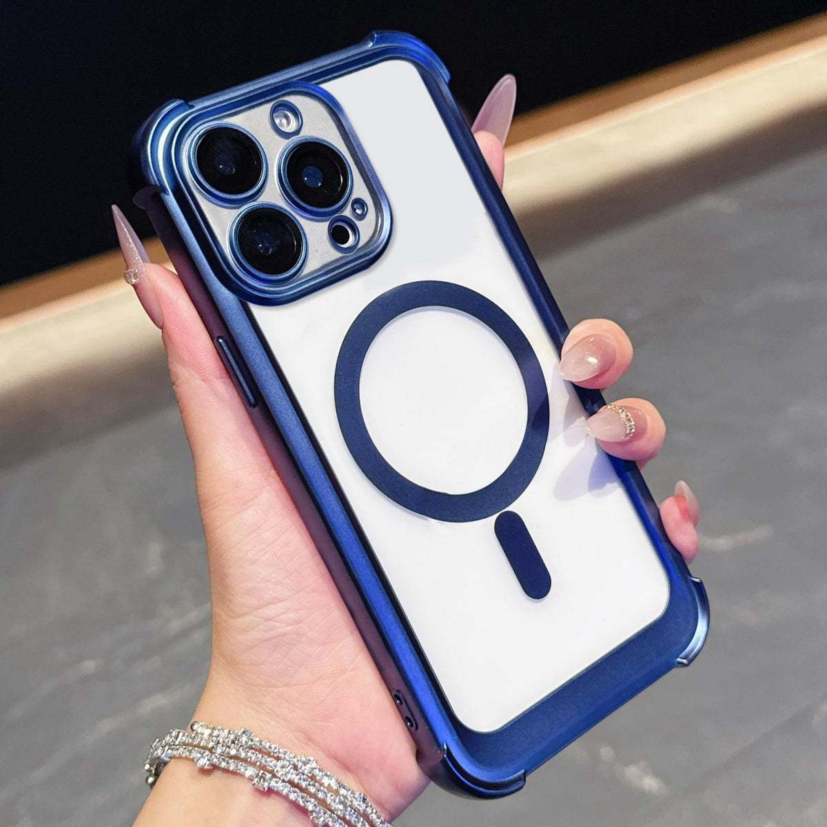 For iPhone 13 Pro Electroplated Matte Acrylic Magnetic Phone Case - Blue - SYA003421818A