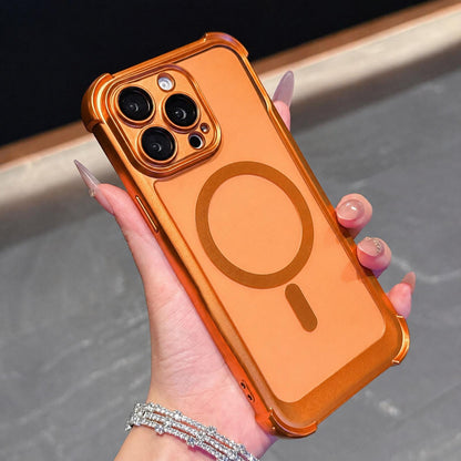 For iPhone 13 Pro Electroplated Matte Acrylic Magnetic Phone Case - Orange - SYA003421818B