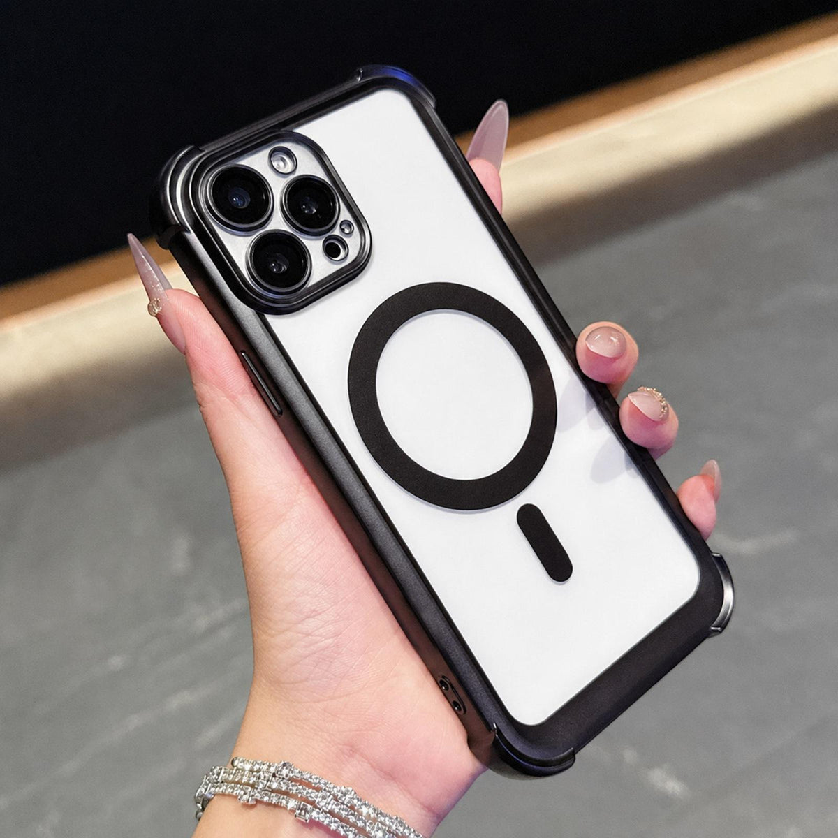 For iPhone 13 Pro Electroplated Matte Acrylic Magnetic Phone Case - Black - SYA003421818E