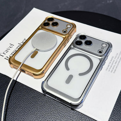 For iPhone 16 Plus Electroplated Matte Acrylic Magnetic Phone Case - Gold - SYA003421807D