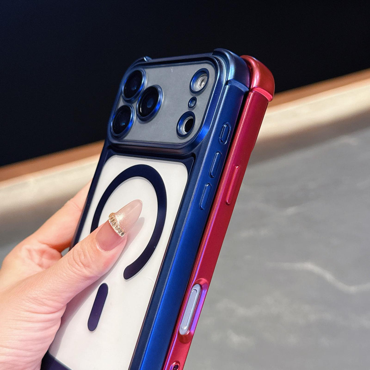 For iPhone 13 Electroplated Matte Acrylic Magnetic Phone Case - Blue - SYA003421819A