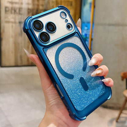 For iPhone 17 Pro Max Electroplated Gradient Glitter Matte Acrylic Magnetic Phone Case - Blue - SYA003423301A