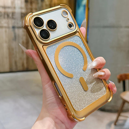 For iPhone 17 Pro Max Electroplated Gradient Glitter Matte Acrylic Magnetic Phone Case - Gold - SYA003423301D