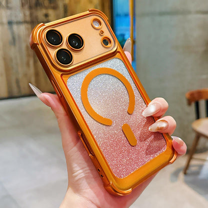 For iPhone 17 Pro Electroplated Gradient Glitter Matte Acrylic Magnetic Phone Case - Orange - SYA003423302B
