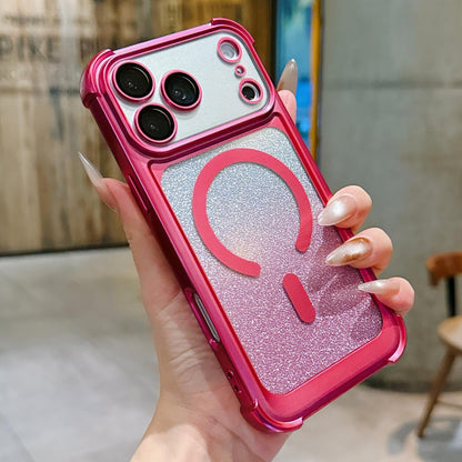 For iPhone 17 Pro Electroplated Gradient Glitter Matte Acrylic Magnetic Phone Case - Gray - SYA003423302C