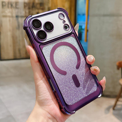 For iPhone 17 Pro Electroplated Gradient Glitter Matte Acrylic Magnetic Phone Case - Purple - SYA003423302F