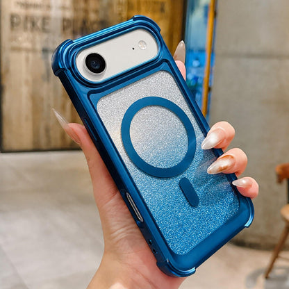 For iPhone Air Electroplated Gradient Glitter Matte Acrylic Magnetic Phone Case - Blue - SYA003423304A