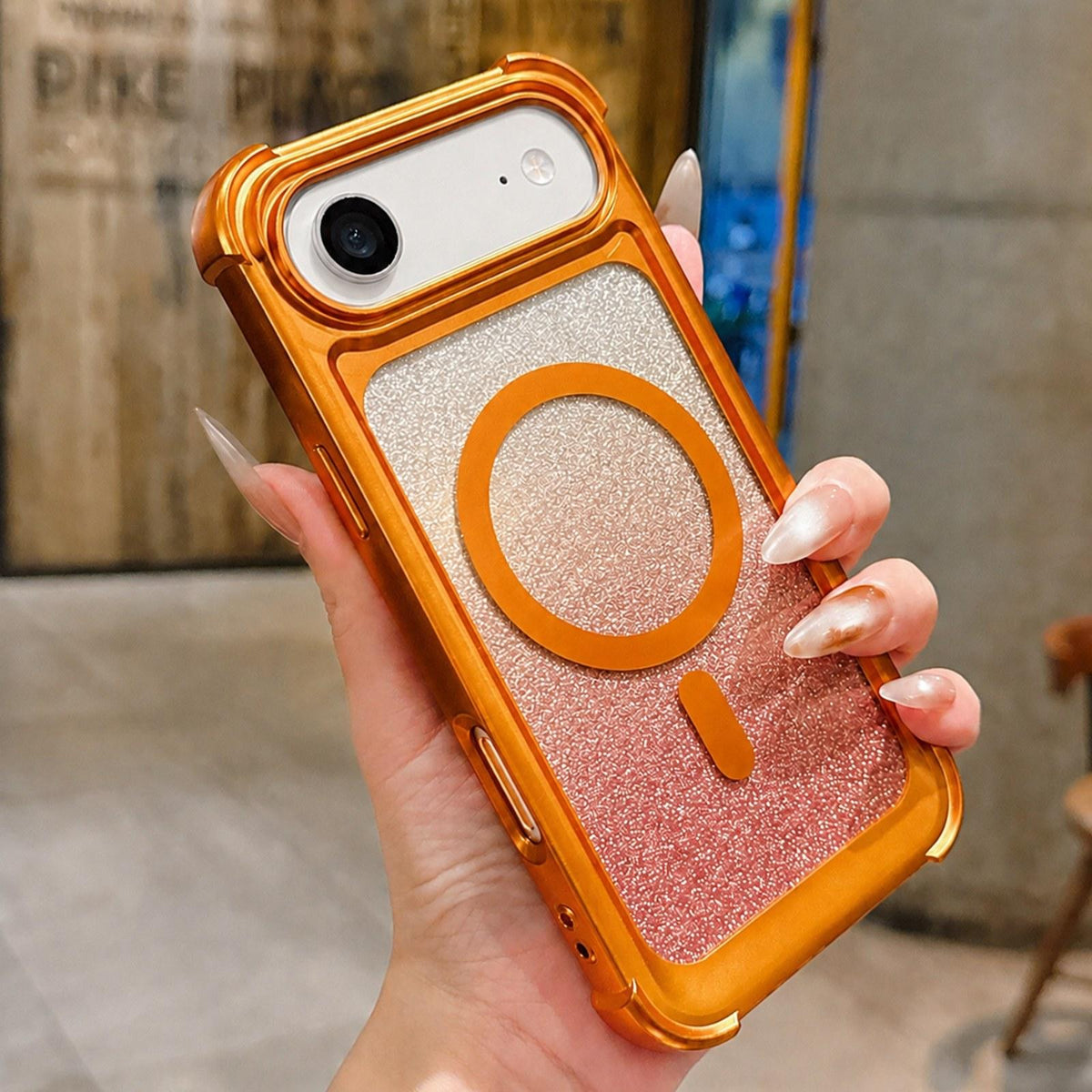 For iPhone Air Electroplated Gradient Glitter Matte Acrylic Magnetic Phone Case - Orange - SYA003423304B