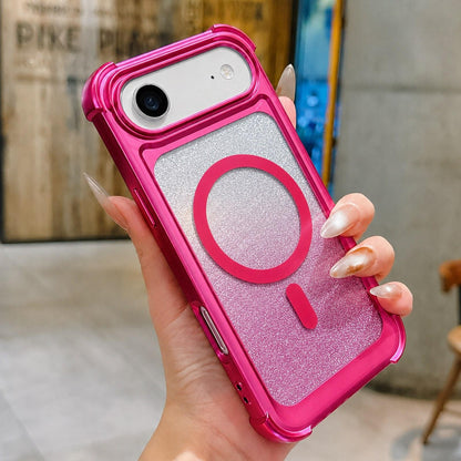 For iPhone Air Electroplated Gradient Glitter Matte Acrylic Magnetic Phone Case - Gray - SYA003423304C