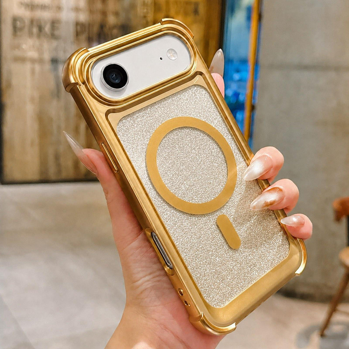 For iPhone Air Electroplated Gradient Glitter Matte Acrylic Magnetic Phone Case - Gold - SYA003423304D