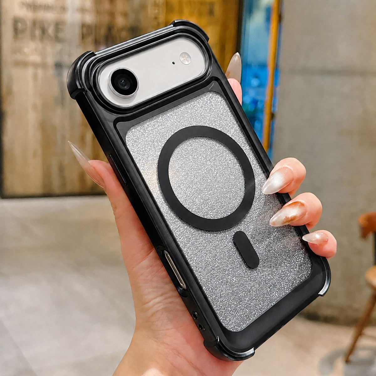 For iPhone Air Electroplated Gradient Glitter Matte Acrylic Magnetic Phone Case - Black - SYA003423304E