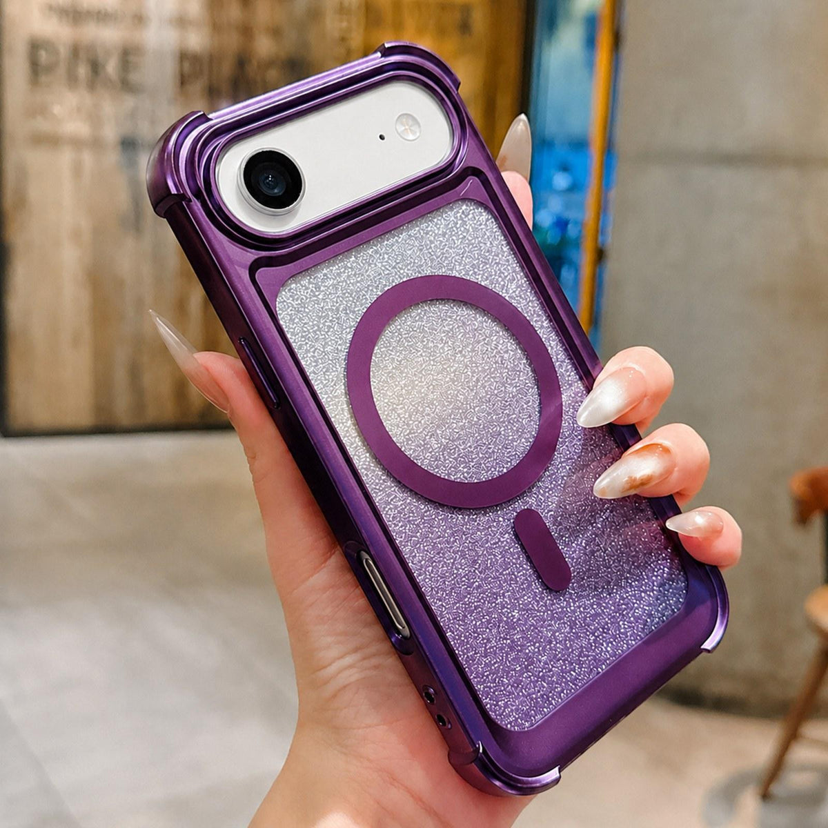 For iPhone Air Electroplated Gradient Glitter Matte Acrylic Magnetic Phone Case - Purple - SYA003423304F