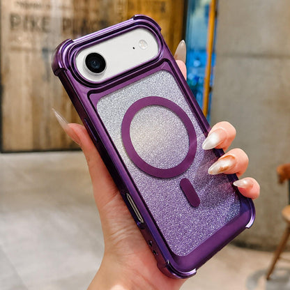 For iPhone Air Electroplated Gradient Glitter Matte Acrylic Magnetic Phone Case - Purple - SYA003423304F