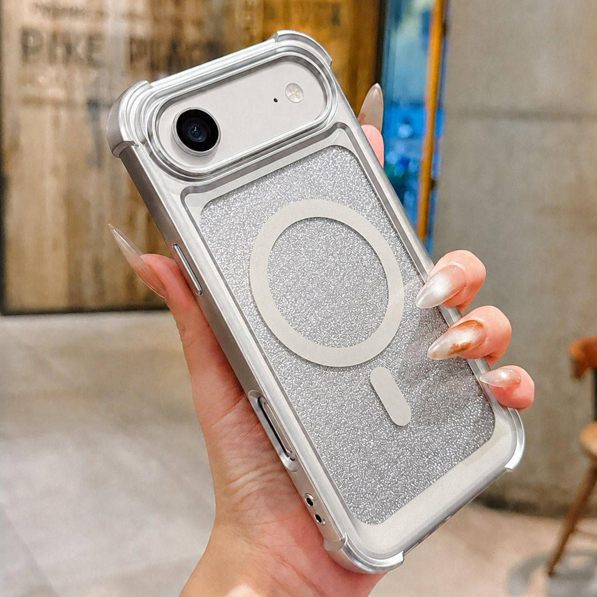 For iPhone Air Electroplated Gradient Glitter Matte Acrylic Magnetic Phone Case - Silver - SYA003423304G
