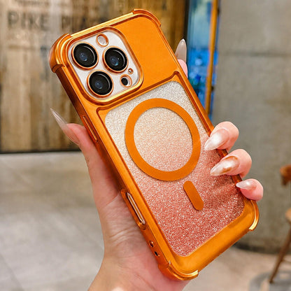 For iPhone 16 Pro Max Electroplated Gradient Glitter Matte Acrylic Magnetic Phone Case - Orange - SYA003423305B