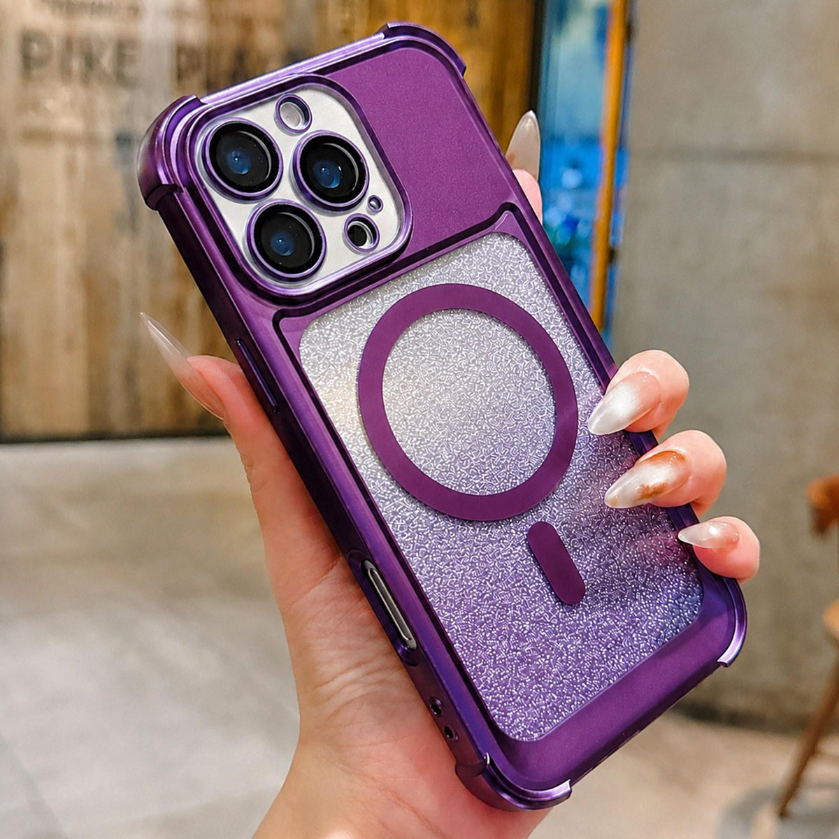 For iPhone 16 Pro Max Electroplated Gradient Glitter Matte Acrylic Magnetic Phone Case - Purple - SYA003423305F