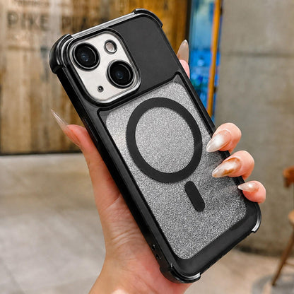 For iPhone 15 Plus Electroplated Gradient Glitter Matte Acrylic Magnetic Phone Case - Black - SYA003423311E