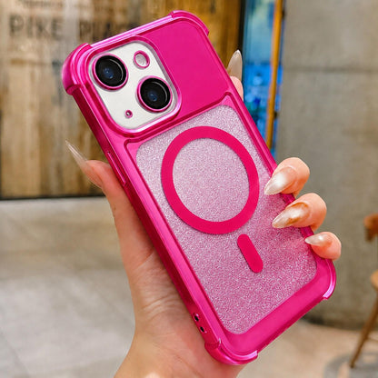 For iPhone 14 Plus Electroplated Gradient Glitter Matte Acrylic Magnetic Phone Case - Gray - SYA003423313C