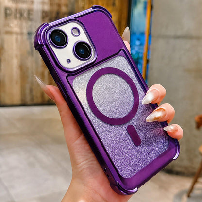 For iPhone 14 Plus Electroplated Gradient Glitter Matte Acrylic Magnetic Phone Case - Purple - SYA003423313F