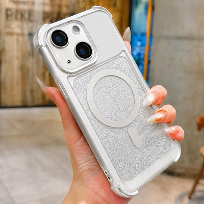 For iPhone 14 Plus Electroplated Gradient Glitter Matte Acrylic Magnetic Phone Case - Silver - SYA003423313G