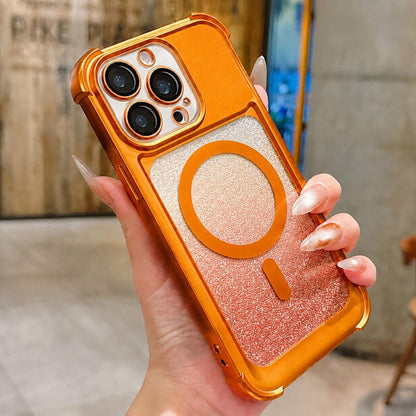 For iPhone 14 Pro Electroplated Gradient Glitter Matte Acrylic Magnetic Phone Case - Orange - SYA003423315B