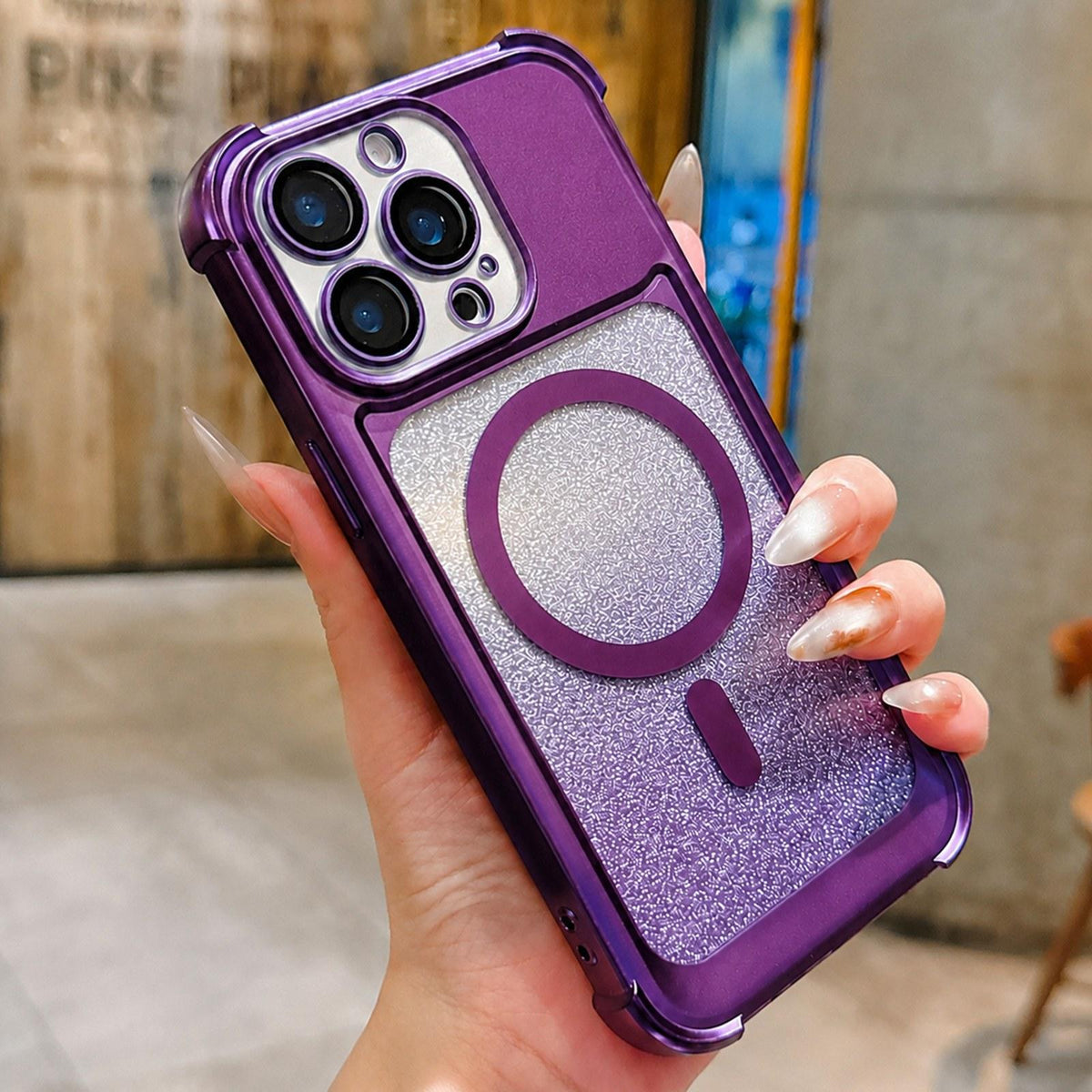 For iPhone 14 Pro Max Electroplated Gradient Glitter Matte Acrylic Magnetic Phone Case - Purple - SYA003423316F