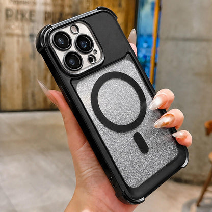 For iPhone 13 Pro Max Electroplated Gradient Glitter Matte Acrylic Magnetic Phone Case - Black - SYA003423317E