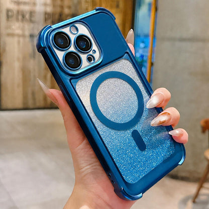 For iPhone 13 Pro Electroplated Gradient Glitter Matte Acrylic Magnetic Phone Case - Blue - SYA003423318A