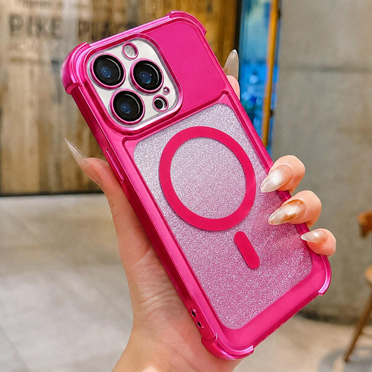 For iPhone 13 Pro Electroplated Gradient Glitter Matte Acrylic Magnetic Phone Case - Gray - SYA003423318C
