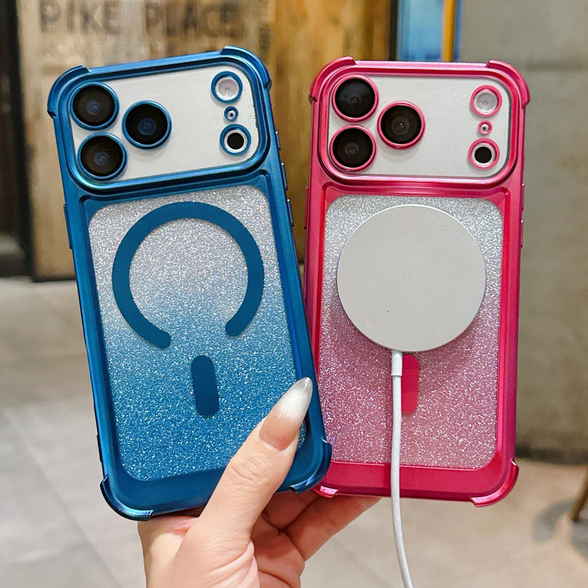 For iPhone 14 Electroplated Gradient Glitter Matte Acrylic Magnetic Phone Case - Blue - SYA003423314A