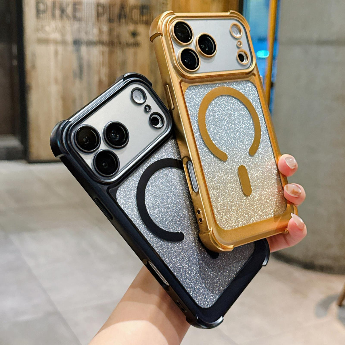 For iPhone 17 Pro Max Electroplated Gradient Glitter Matte Acrylic Magnetic Phone Case - Blue - SYA003423301A