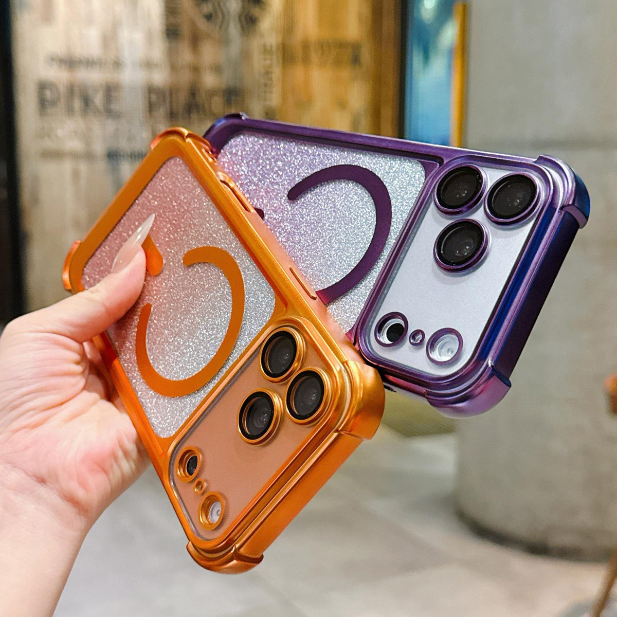 For iPhone 17 Pro Electroplated Gradient Glitter Matte Acrylic Magnetic Phone Case - Purple - SYA003423302F