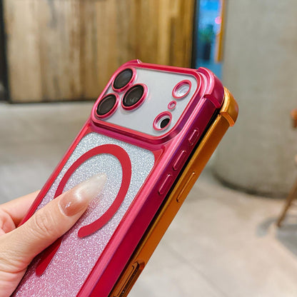 For iPhone 16 Pro Max Electroplated Gradient Glitter Matte Acrylic Magnetic Phone Case - Blue - SYA003423305A