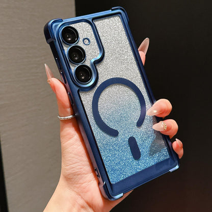 For Galaxy S26+ 5G Electroplated Gradient Glitter Matte Acrylic Magnetic Phone Case - Blue - SYA003423401A