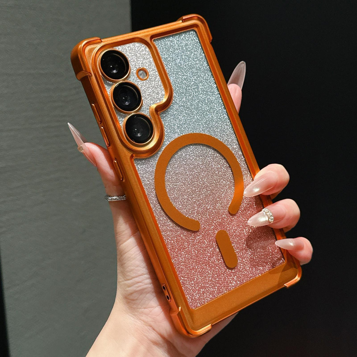 For Galaxy S26+ 5G Electroplated Gradient Glitter Matte Acrylic Magnetic Phone Case - Orange - SYA003423401B