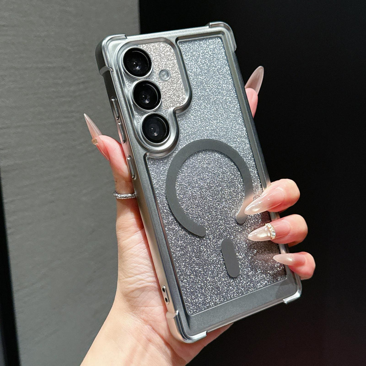 For Galaxy S26+ 5G Electroplated Gradient Glitter Matte Acrylic Magnetic Phone Case - Silver - SYA003423401C