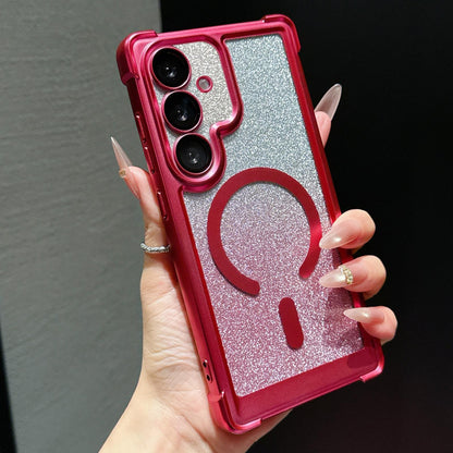 For Galaxy S26+ 5G Electroplated Gradient Glitter Matte Acrylic Magnetic Phone Case - Red - SYA003423401D