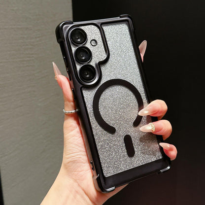 For Galaxy S26+ 5G Electroplated Gradient Glitter Matte Acrylic Magnetic Phone Case - Black - SYA003423401E