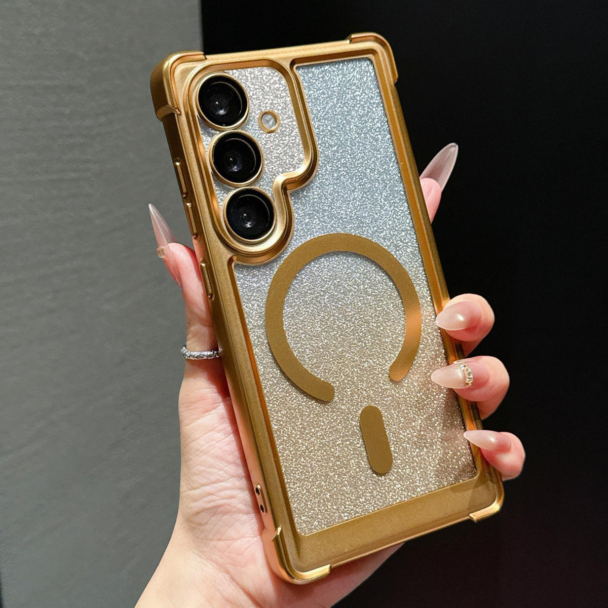 For Galaxy S26+ 5G Electroplated Gradient Glitter Matte Acrylic Magnetic Phone Case - Gold - SYA003423401F