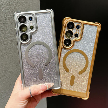 For Galaxy S26+ 5G Electroplated Gradient Glitter Matte Acrylic Magnetic Phone Case - Blue - SYA003423401A