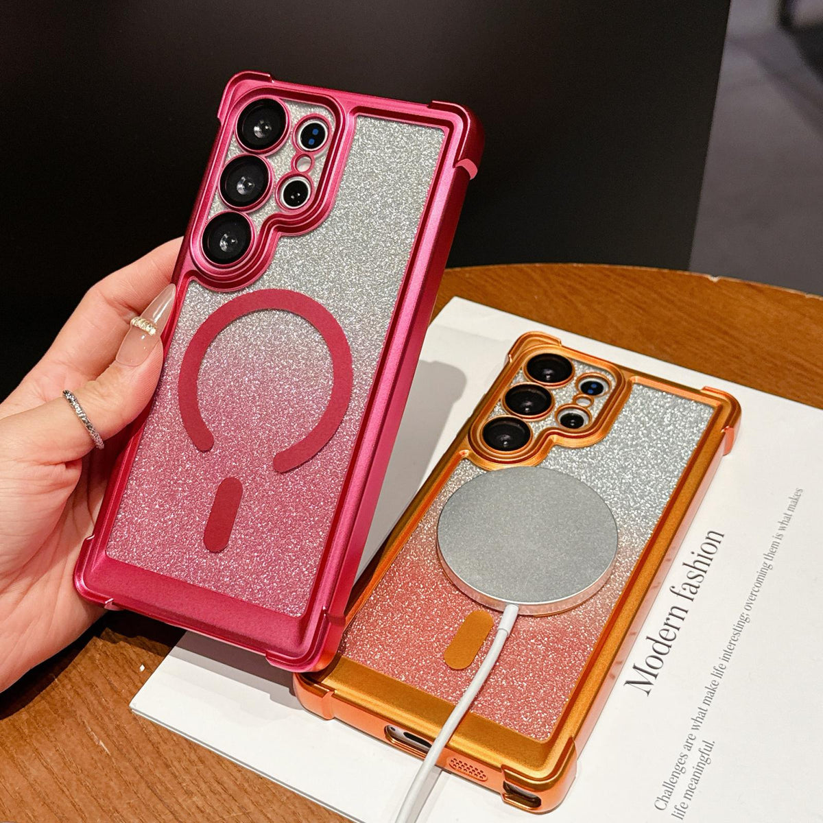 For Galaxy S26+ 5G Electroplated Gradient Glitter Matte Acrylic Magnetic Phone Case - Blue - SYA003423401A