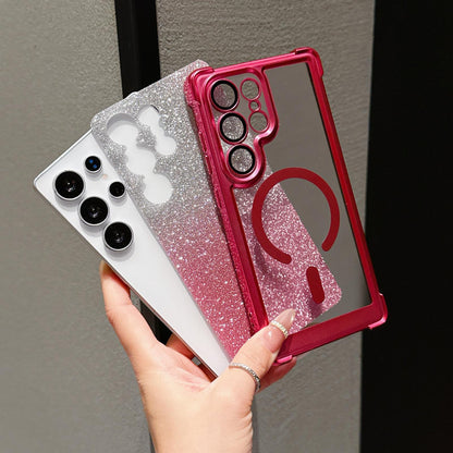 For Galaxy S26+ 5G Electroplated Gradient Glitter Matte Acrylic Magnetic Phone Case - Blue - SYA003423401A