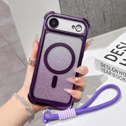 For iPhone Air Electroplated Gradient Glitter Matte Acrylic Magnetic Phone Case with Strap - Purple - SYA003423904F
