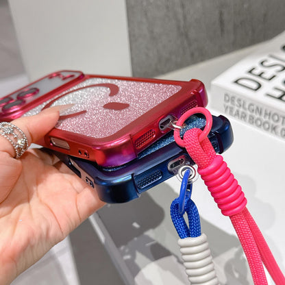 For iPhone Air Electroplated Gradient Glitter Matte Acrylic Magnetic Phone Case with Strap - Blue - SYA003423904A