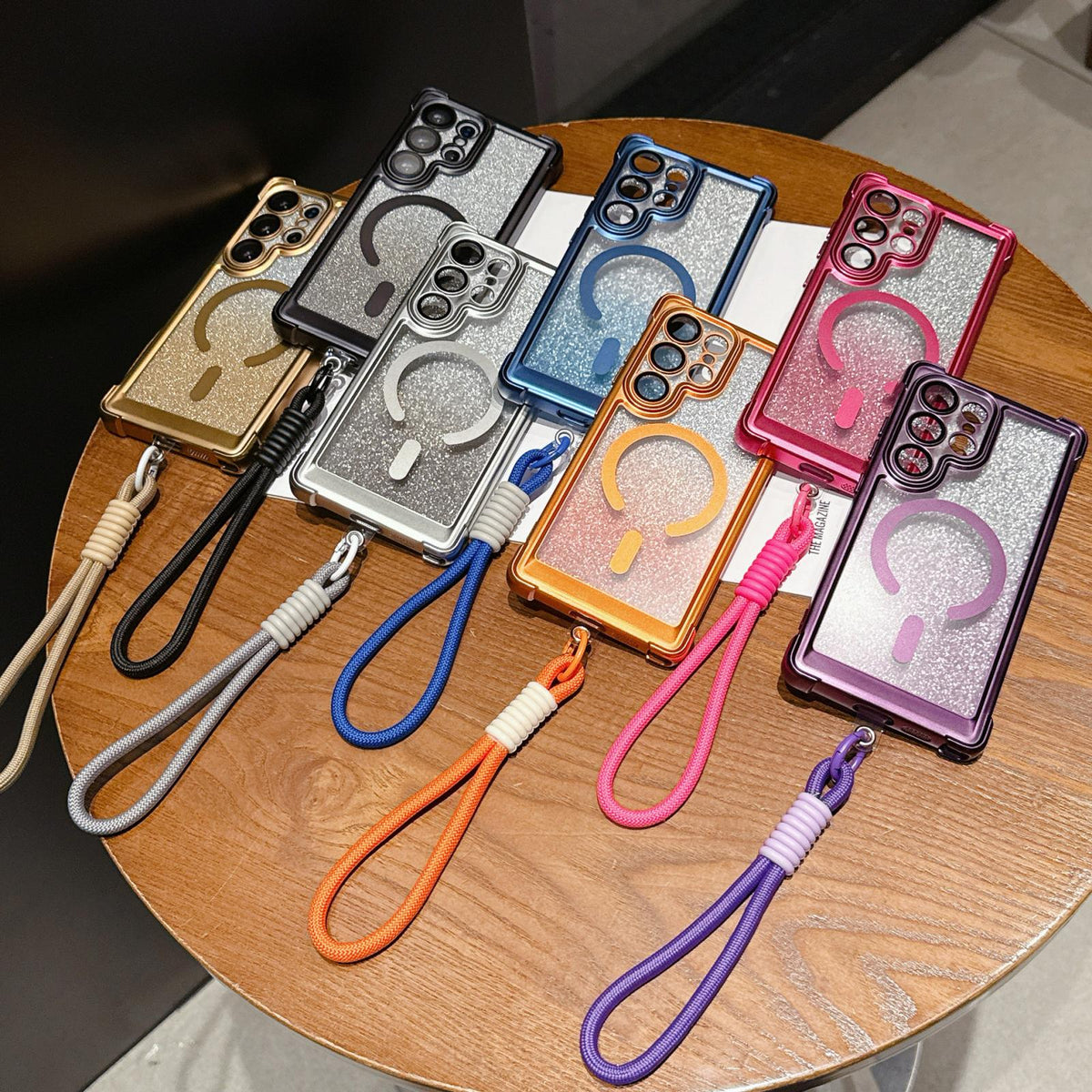 For Galaxy S24 FE 5G Electroplated Gradient Glitter Matte Acrylic Magnetic Phone Case with Strap - Blue - SYA003424007A